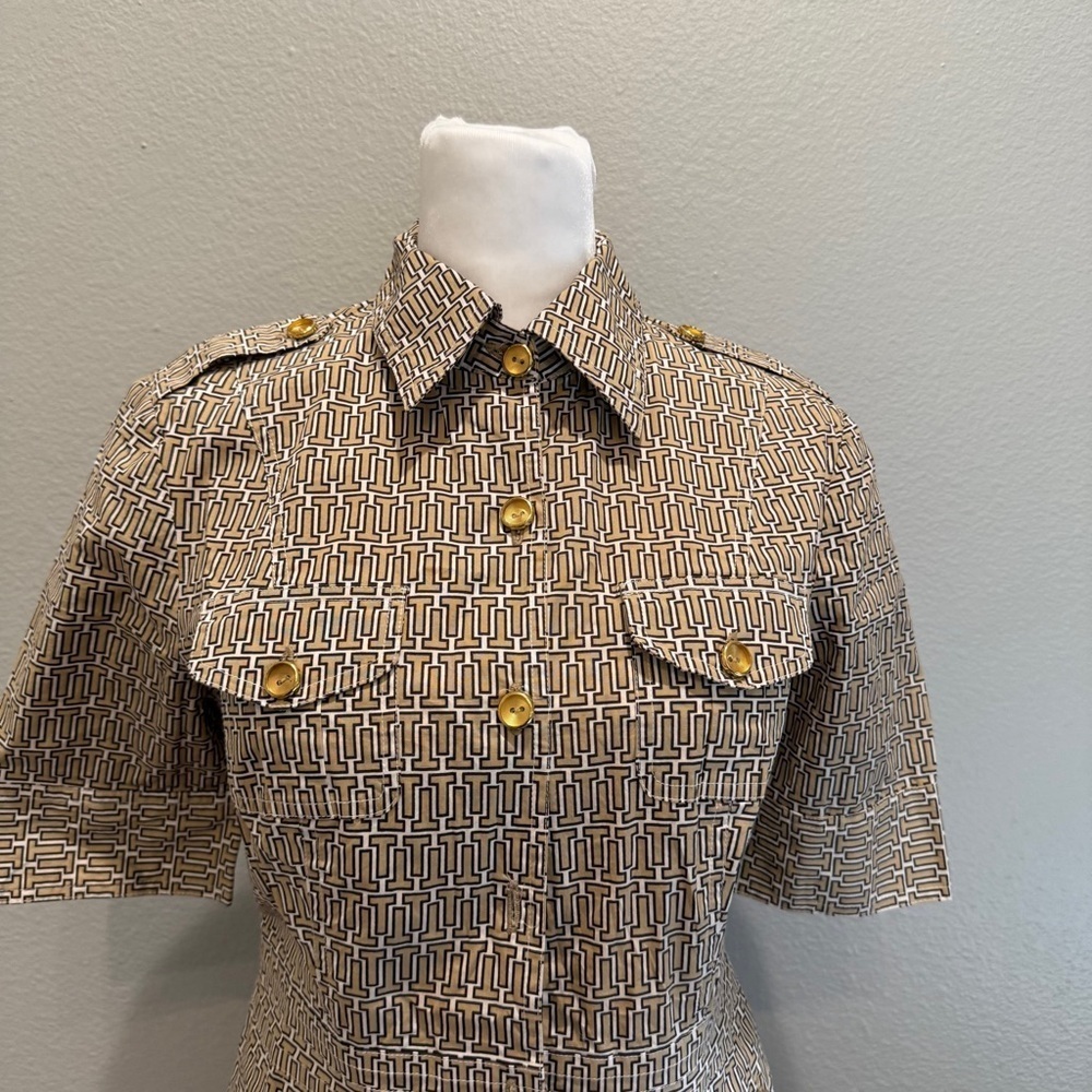 Tory Burch Womens Dress Size 4 Collared Short Sleeve Gold Buttons Half Sleeve
